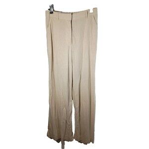 Max Studio London Flat Front Linen Blend Pants Woman 8 khaki colored wide leg